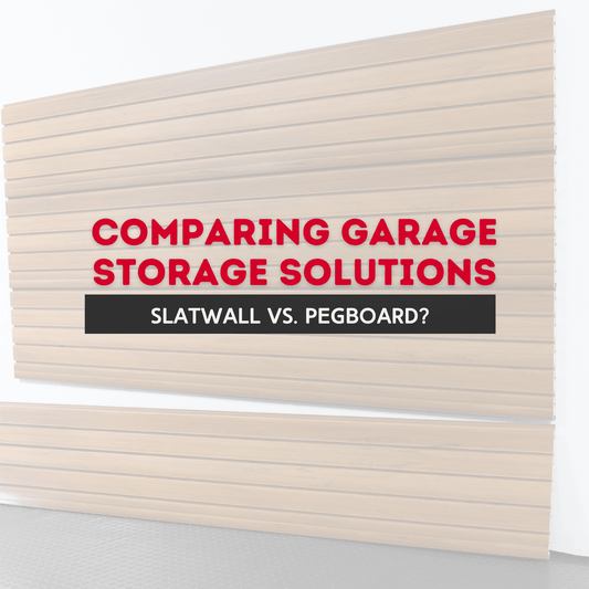 Image comparing garage storage solutions: slatwall vs. pegboard for effective organization.