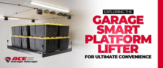 Image of the Garage Smart Platform Lifter showcasing efficient overhead storage for garage organization.