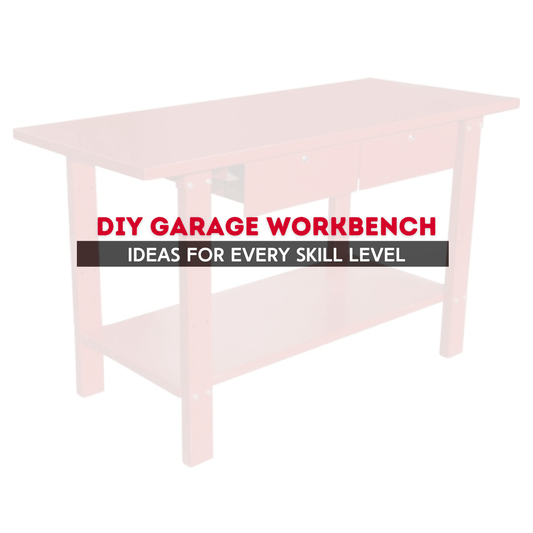 Red DIY garage workbench showcasing ideas for every skill level with storage drawers and sturdy design.