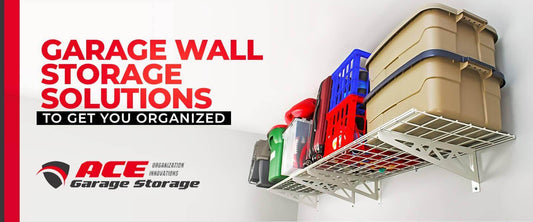 Garage wall storage solutions featuring organized bins and tools for efficient space management.