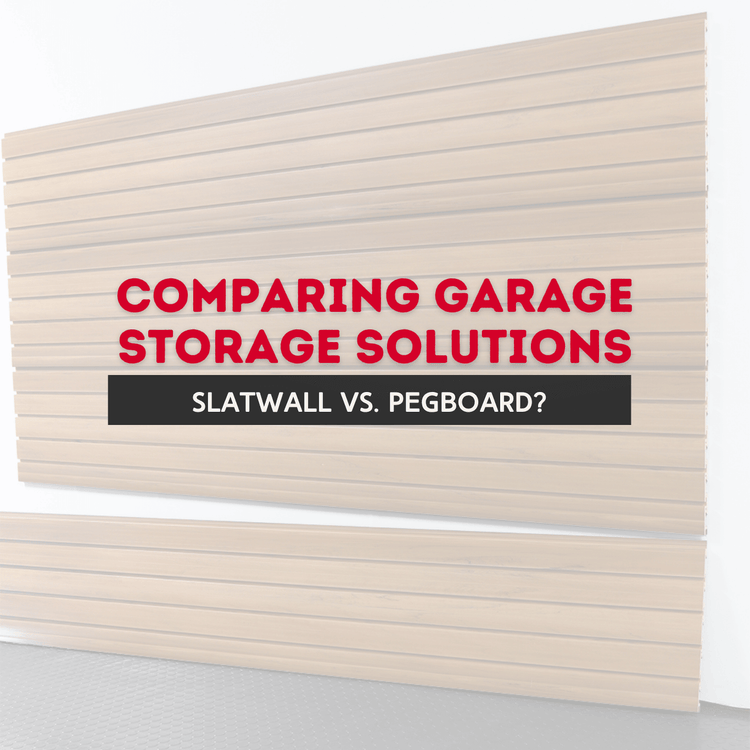 Image comparing garage storage solutions: slatwall vs. pegboard for effective organization.