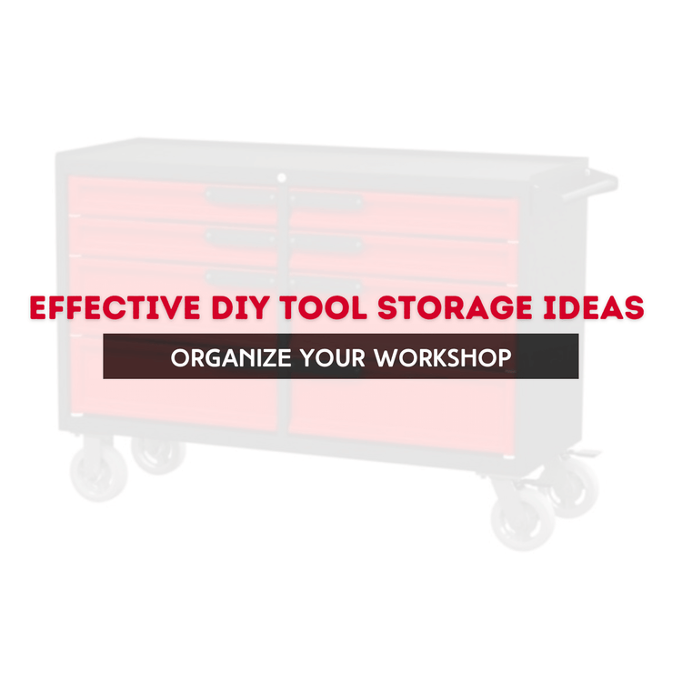 Tool storage ideas for organizing your workshop with a red and black tool chest.