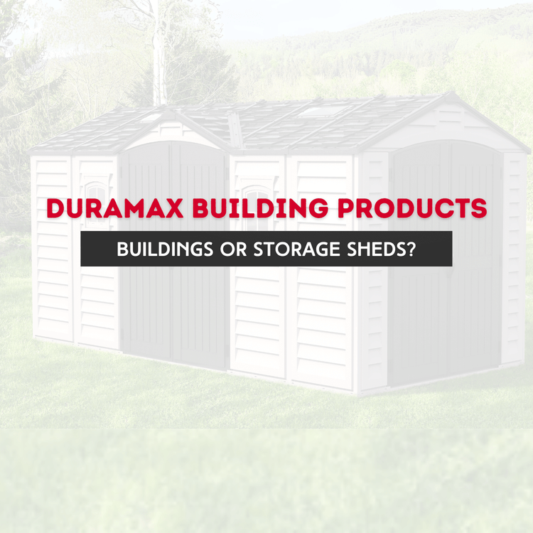 Duramax building products showcasing a choice between buildings and storage sheds for outdoor storage solutions.