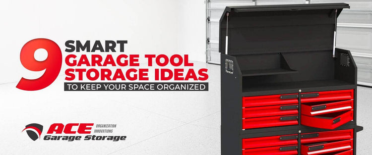 Image of a red and black garage tool storage unit showcasing smart storage ideas for organizing tools.