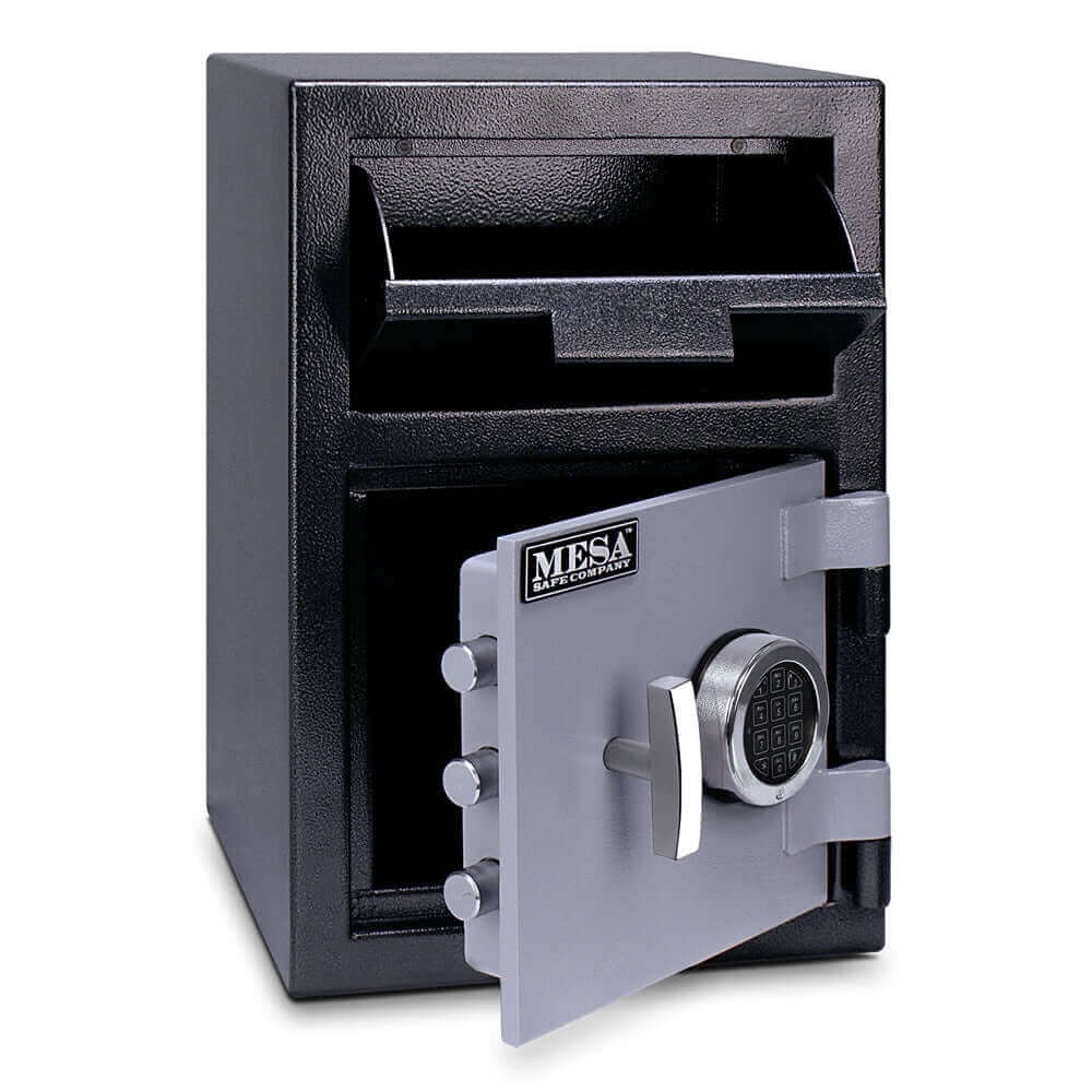 Mesa depository safe featuring advanced locking system and secure deposit slot for cash and documents. 