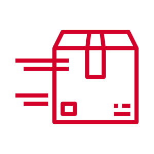 Illustration of a red delivery box in motion, symbolizing fast shipping and package delivery.