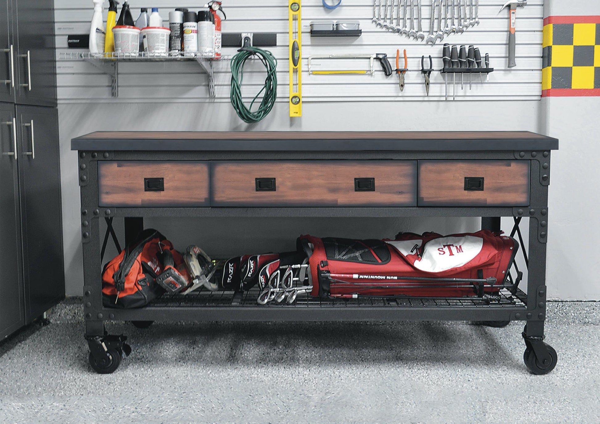 DuraMax 72 In x 24 In 3-Drawer Rolling Industrial Workbench with Wood Top