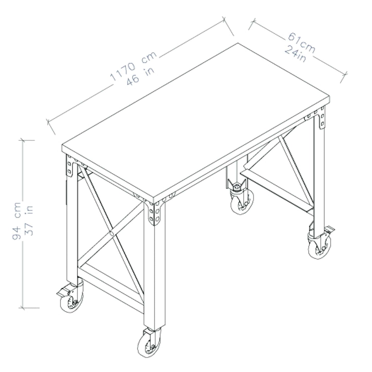 DuraMax 46 In x 24 In Rolling Industrial Worktable Desk with solid wood top