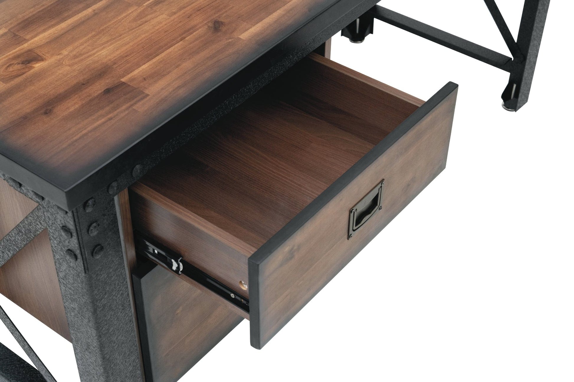 DuraMax 62 In Jackson Industrial Metal & Wood desk with drawers