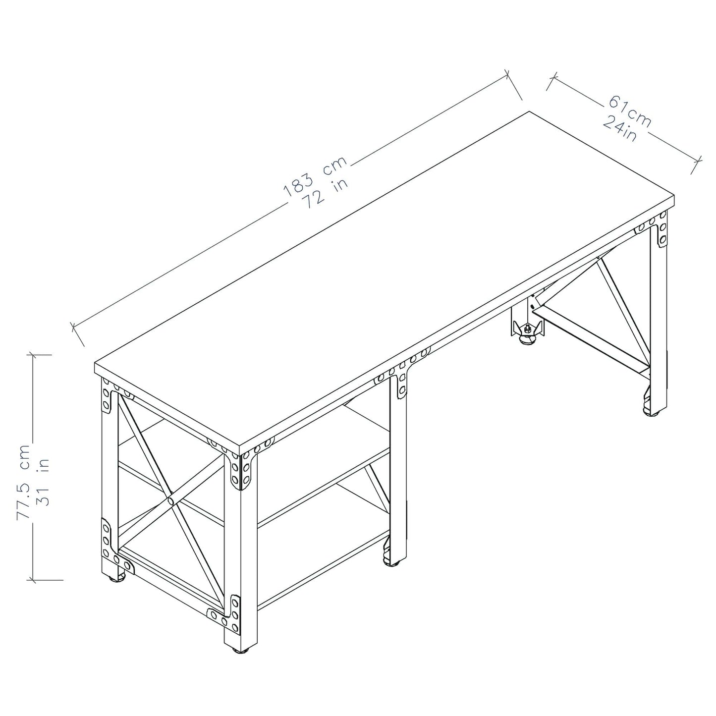 DuraMax 72 In Weston Industrial Metal & Wood desk with shelves