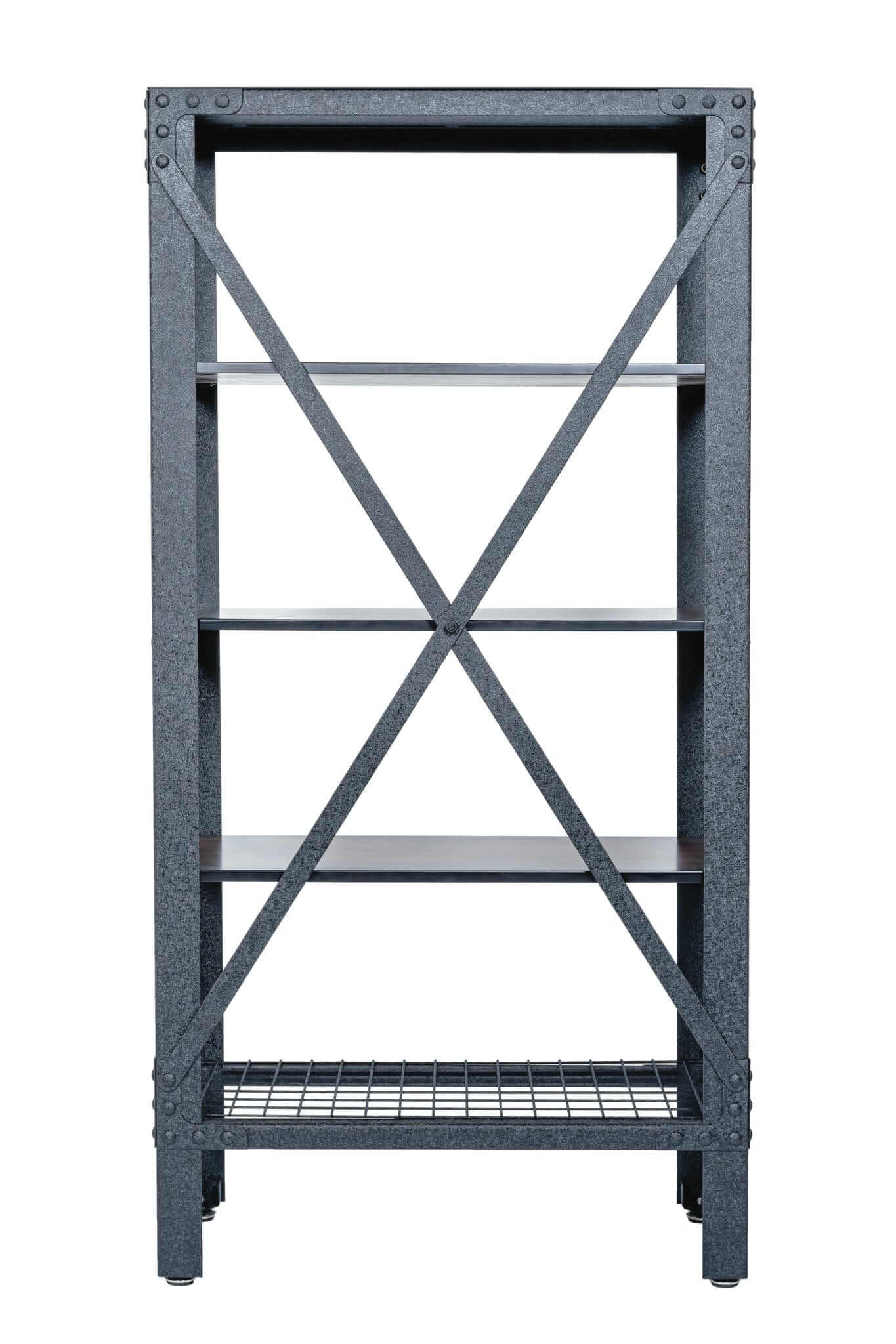 Duramax Industrial Metal and Wood Storage Shelving 68060 with acacia wood shelves and metal frame.
