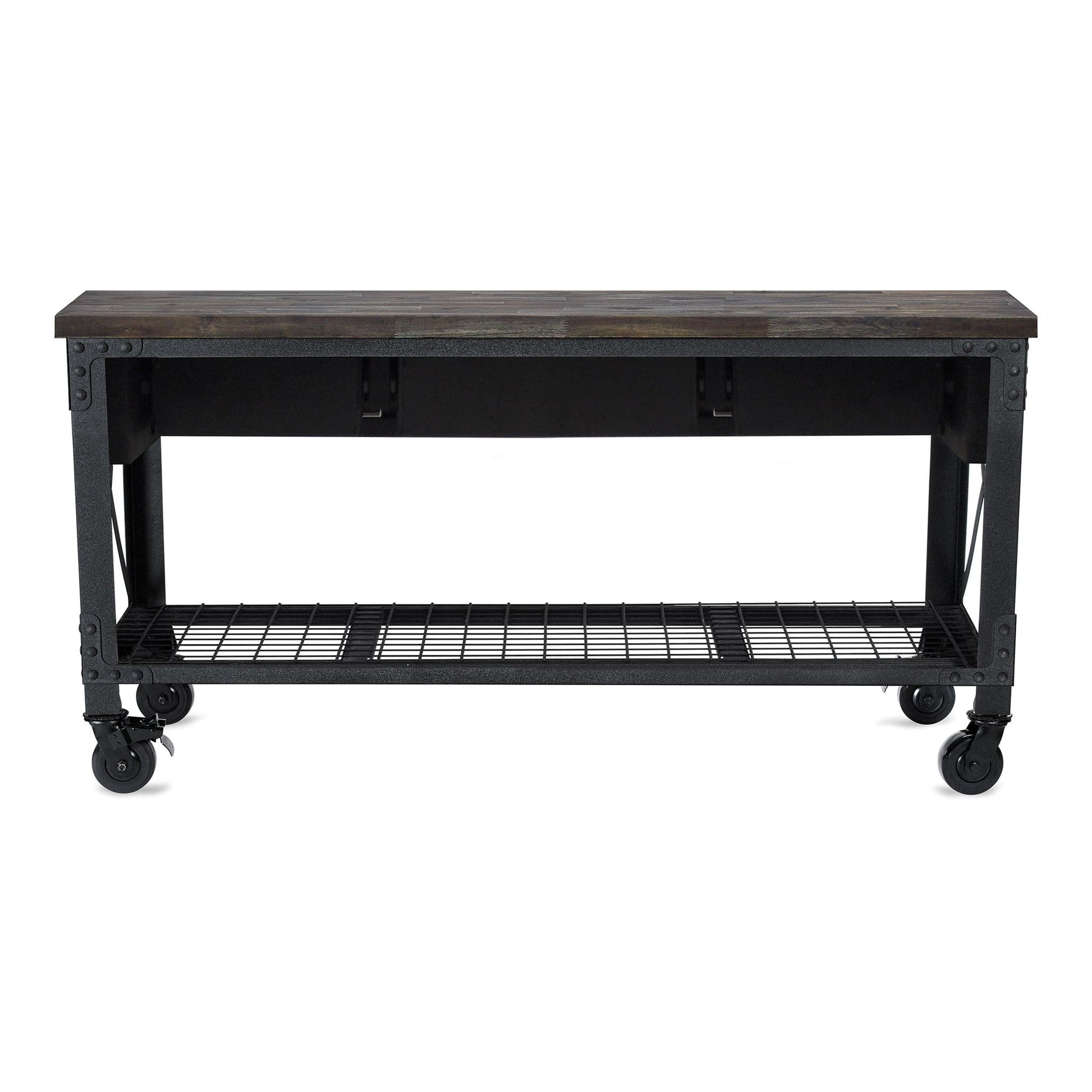 DuraMax 72 In x 24 In 3-Drawer Rolling Industrial Workbench with Wood Top - Aged Espresso