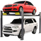 BendPak HD-7P 4 Post Car Lift showcasing a red sedan and white SUV for efficient space-saving parking.