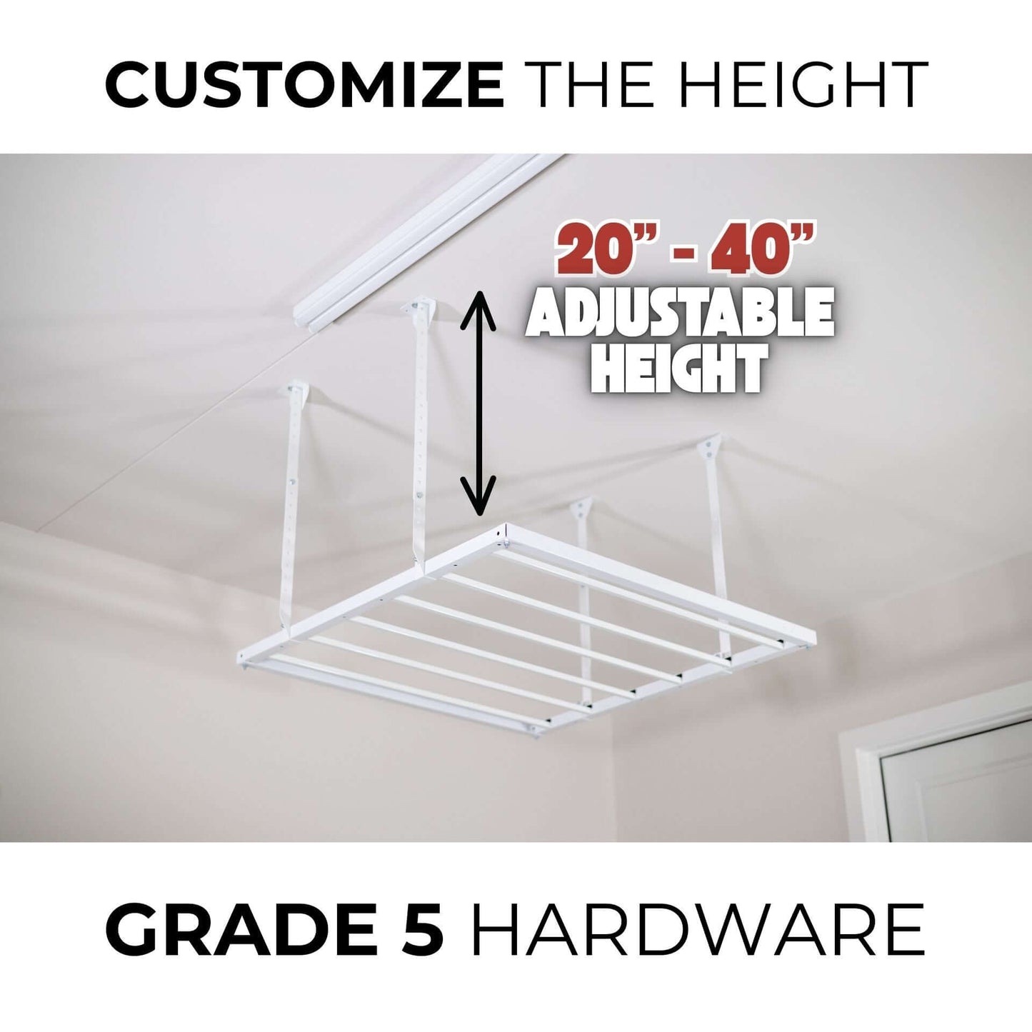 Ceiling Sam 400 lbs 4x4 Garage Ceiling Storage with adjustable height from 20 to 40 inches and Grade 5 hardware.