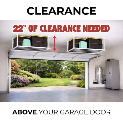 Clearance needed for Ceiling Sam 400 lbs 4x4 Garage Ceiling Storage: 22 inches above your garage door.