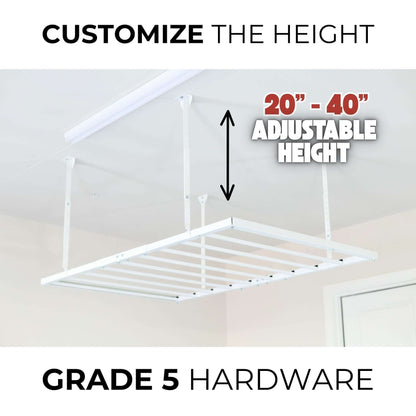 Ceiling Sam 600 lbs 4x6 Garage Ceiling Storage with adjustable height from 20" to 40" and Grade 5 hardware.