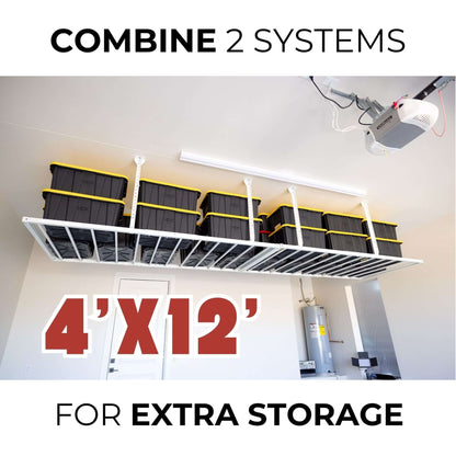 Ceiling Sam 600 lbs 4x6 Garage Ceiling Storage with 4'x12' extra storage solution in garage.