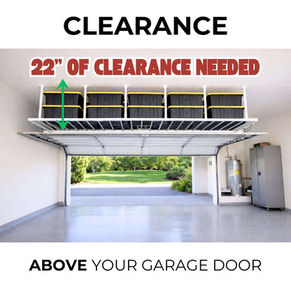 Ceiling Sam 600 lbs 4x6 Garage Ceiling Storage showing 22 inches of clearance needed above your garage door.