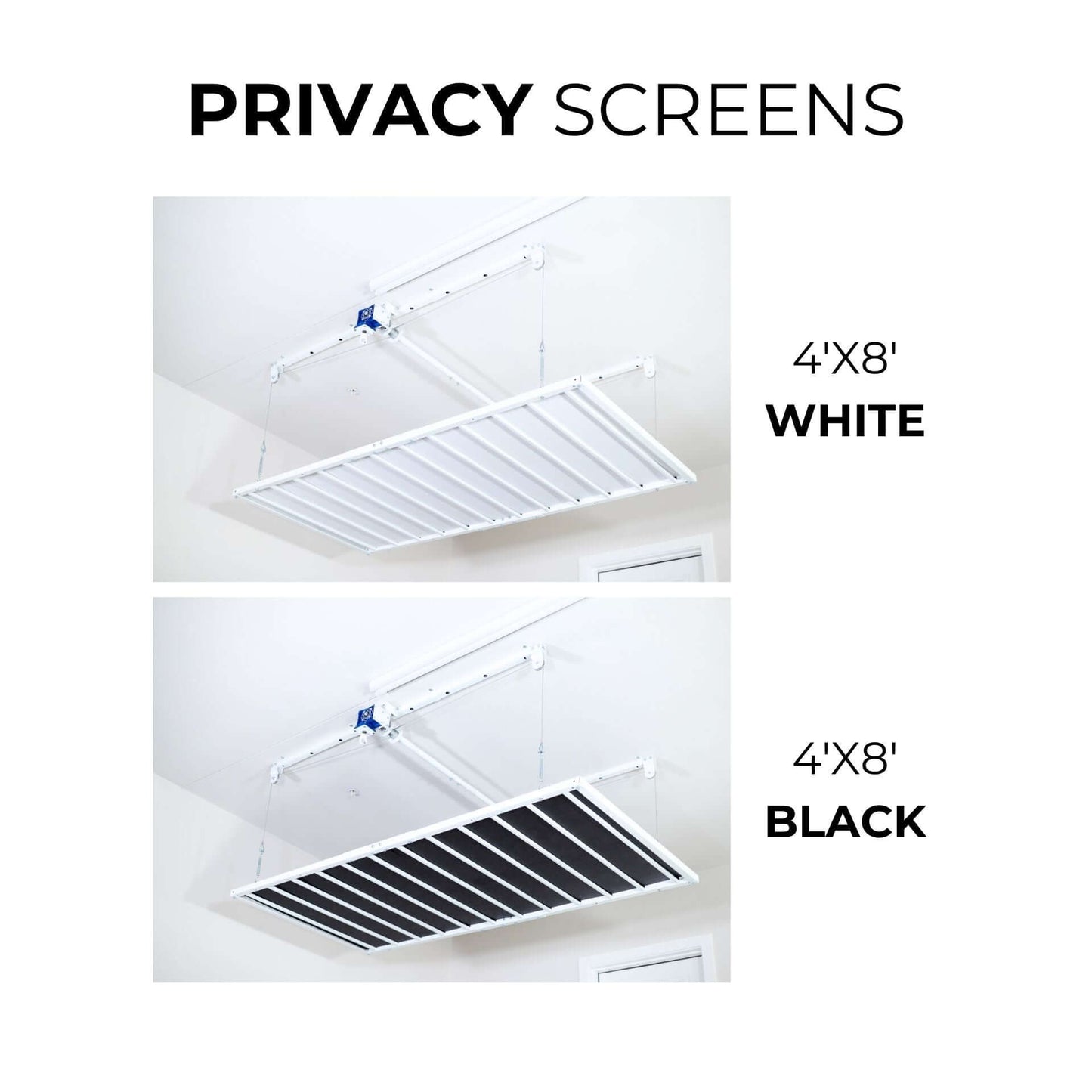 Ceiling Sam Retractable 4x8 Garage Ceiling Storage Lift in white and black options for garage organization