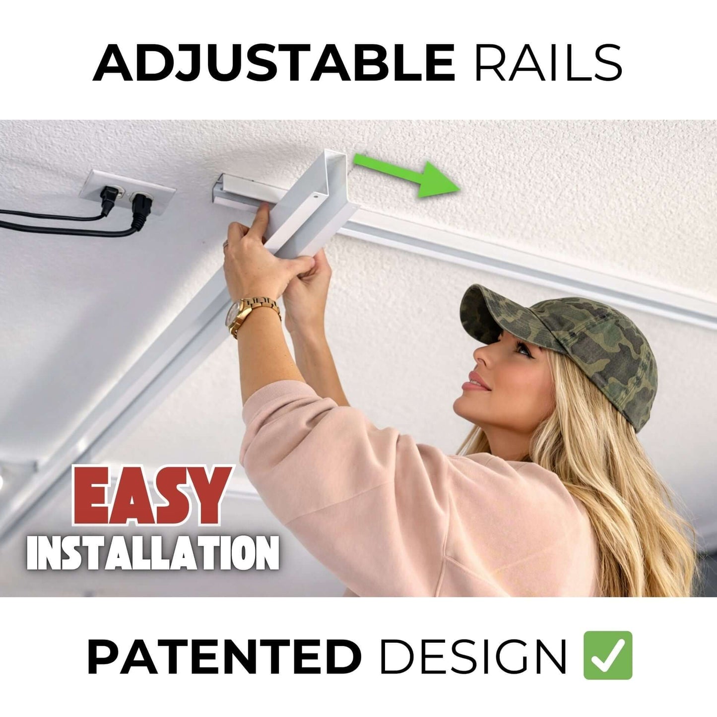 Ceiling Sam Tote Slide Garage Ceiling Storage - Adjustable installation of adjustable rails with easy setup guide.