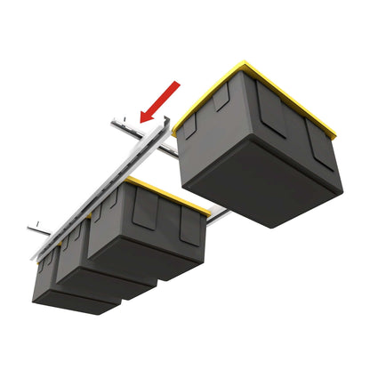 Ceiling Sam Tote Slide Garage Ceiling Storage - Adjustable holds multiple storage totes securely overhead.