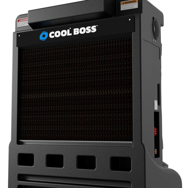 Cool Boss CB-16L Coolee portable evaporative cooler with quiet operation and oversized caster wheels.