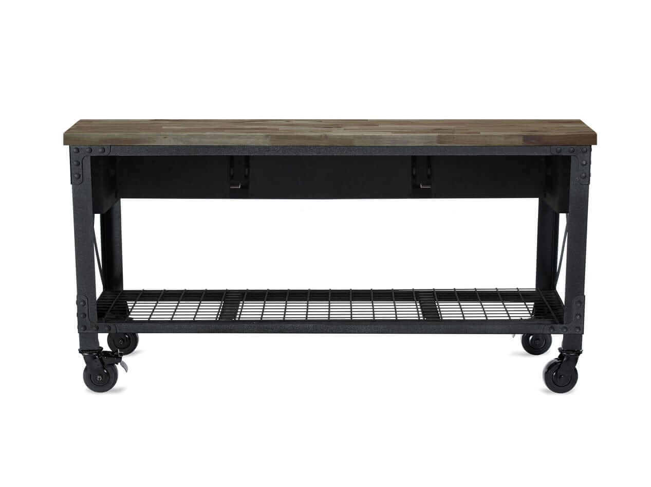 DuraMax 72 In x 24 In 3-Drawer Rolling Industrial Workbench w/ Wood Top - Aged Macadamia 68001M