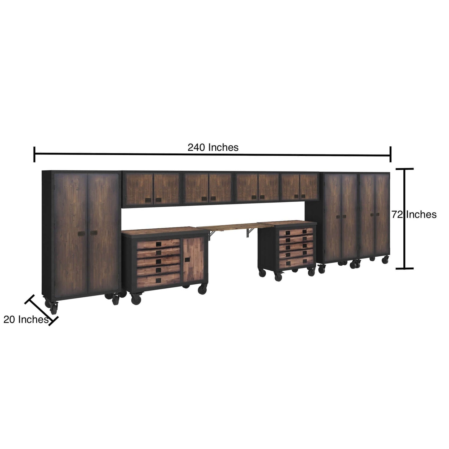 Duramax 10 Piece-Garage Storage Combo Set w/ Tool Chests, Wall Cabinets, Free Standing Cabinets and Folding Table 10P148TC136TC4WC3FC with dimensions