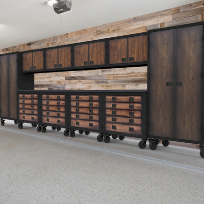 Duramax 10-Piece Garage Storage Combo Set w/ Tool Chests, Wall Cabinets and Free Standing Cabinets 10P4TC4WC2FC showcased in a garage.