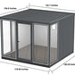 Duramax 10x10 Glass Garden Room dimensions and layout with measurements in inches.