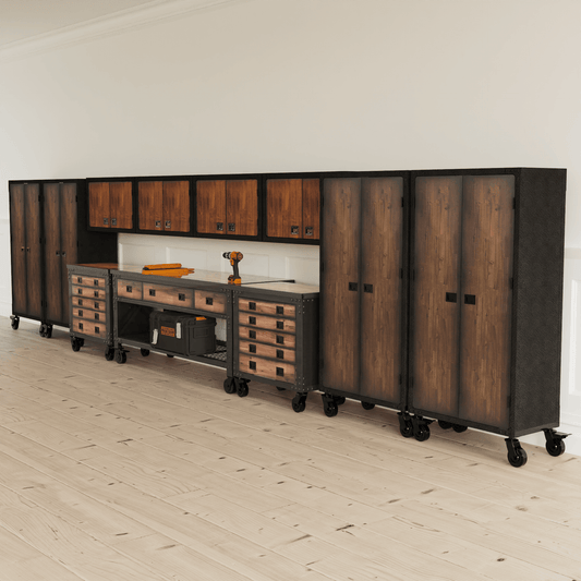 Duramax 11-Piece Garage Storage Combo Set w/ Workbench, Tool Chests, Wall Cabinets and Free Standing Cabinets 11P1WB2TC4WC4FC