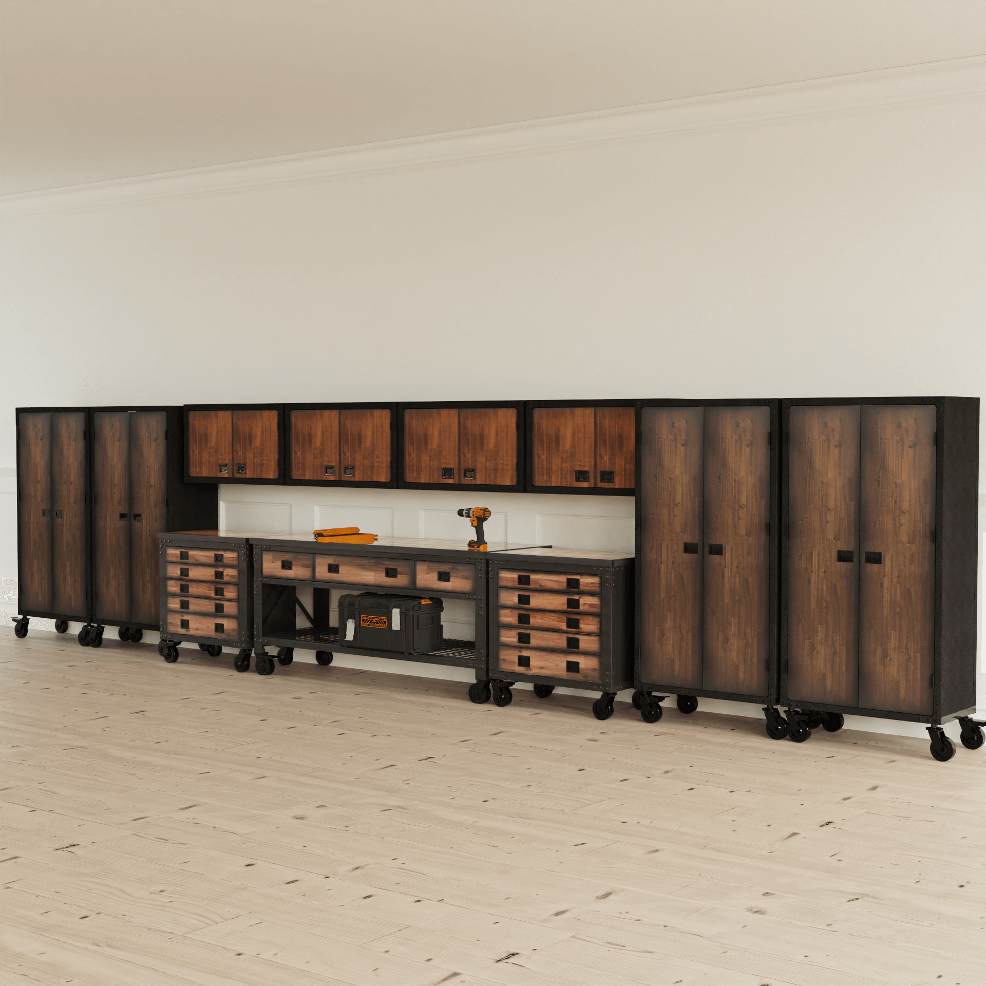 Duramax 11-Piece Garage Storage Combo Set w/ Workbench, Tool Chests, Wall Cabinets and Free Standing Cabinets 11P1WB2TC4WC4FC