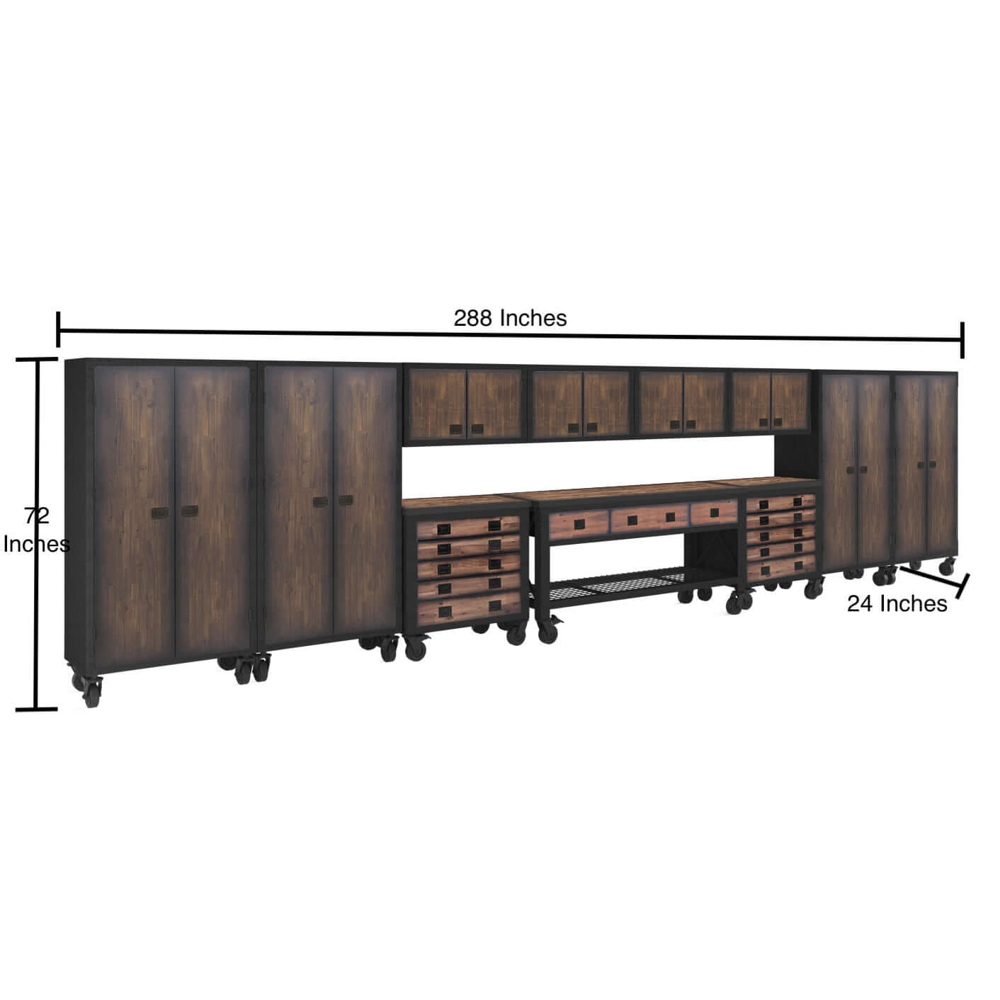 Duramax 11-Piece Garage Storage Combo Set w/ Workbench, Tool Chests, Wall Cabinets and Free Standing Cabinets 11P1WB2TC4WC4FC dimensions 288x72x24 inches