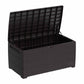 Duramax 110 Gal. Cedar Grain Deck Box Brown with lid open showcasing spacious storage.