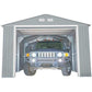 Duramax 12x20 Imperial Metal Garage in Light Gray, housing an SUV, showcasing robust construction and spacious design.