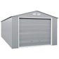 Duramax 12x20 Imperial Metal Garage in light gray with off white accents, showcasing a secure and durable design.