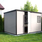 Duramax 13x10 flat roof insulated building in a garden, offering versatile storage solutions.