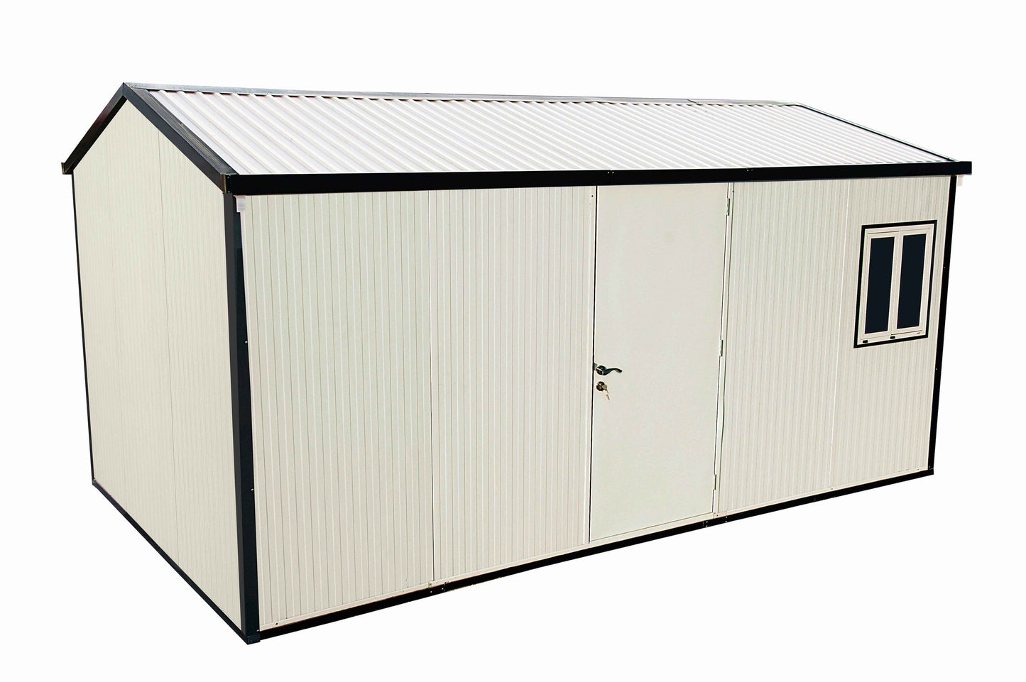 Duramax 16x10 gable roof insulated building, featuring a sleek design and sturdy construction, ideal for various storage needs.