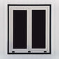 Duramax double-pane window framed in black on a white wall, ideal for insulated buildings.