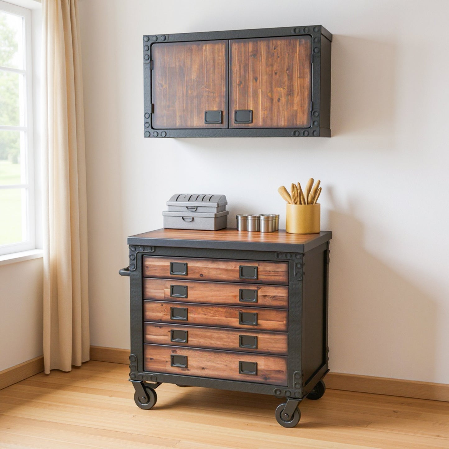 Duramax 2-Piece Garage Storage Combo Set w/ Tool Chest and Cabinet Combo 2TCWC displayed in a modern interior.