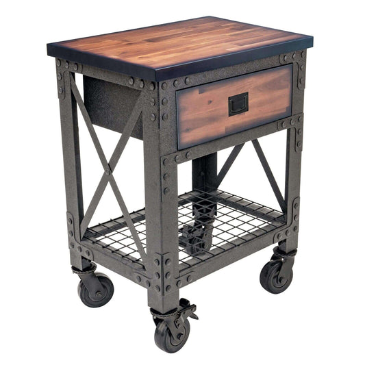 Duramax 27.6 x 20 in 1-Drawer Rolling Industrial Workbench with wooden top and metal frame. 