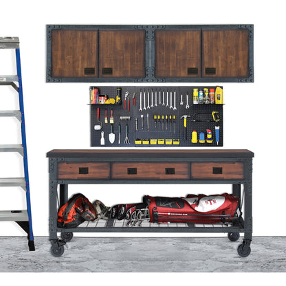Duramax 3-Piece Garage Storage Combo Set w/ Workbench and Cabinets 3PWB2WC with organized tools and storage.