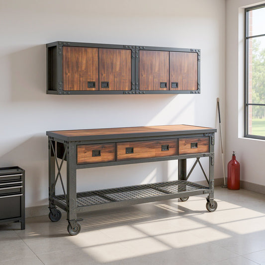 Duramax 3-Piece Garage Storage Combo Set w/ Workbench and Cabinets 3PWB2WC featuring modern industrial design. 
