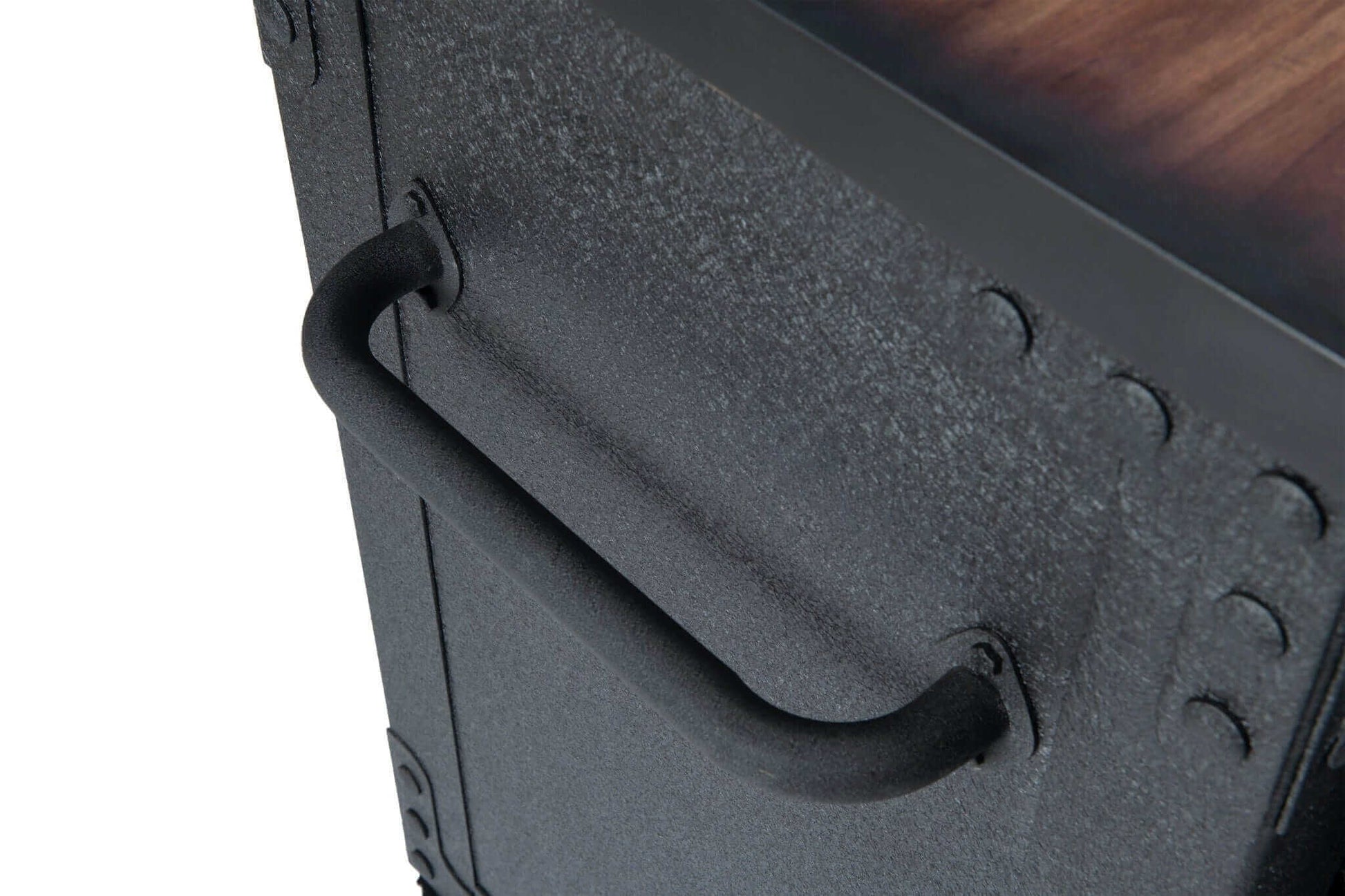 Close-up of the Duramax 36" rolling tool chest handle, showcasing its sturdy design and industrial finish.