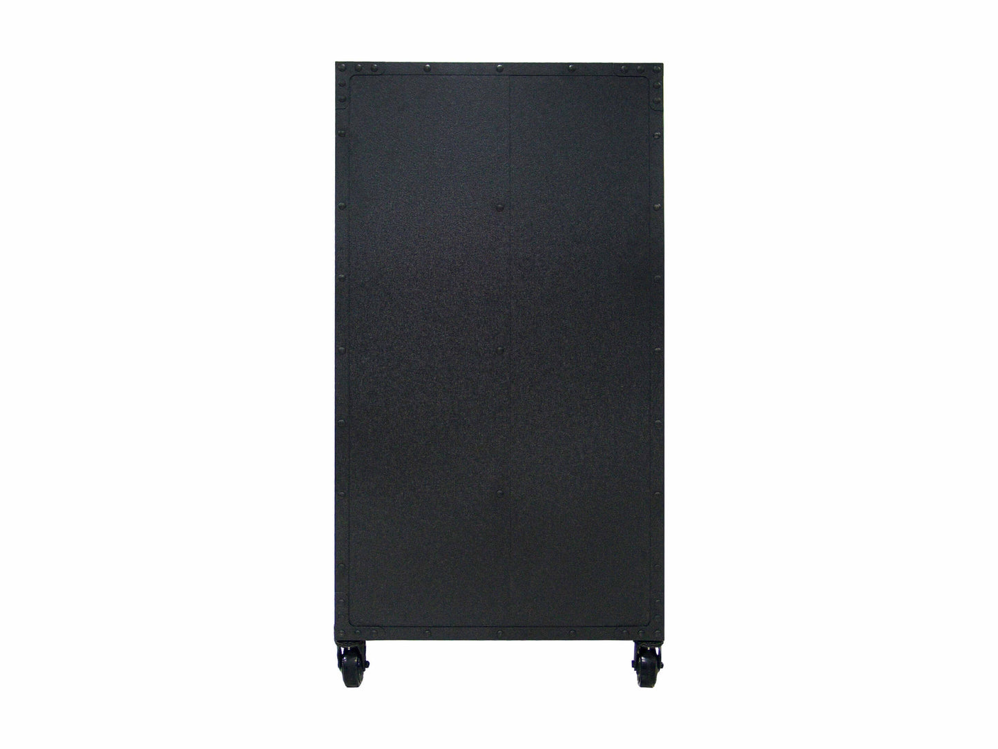 Duramax 36" x 72" industrial cabinet on wheels in black color, perfect for storage in garage or workspace.