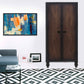 Duramax 36x72 industrial cabinet in stylish living room with artwork and patterned rug.