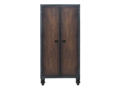Duramax 36 In x 72 In Industrial Cabinet with wheels, featuring a rustic wood finish and metal frame, ideal for storage solutions.