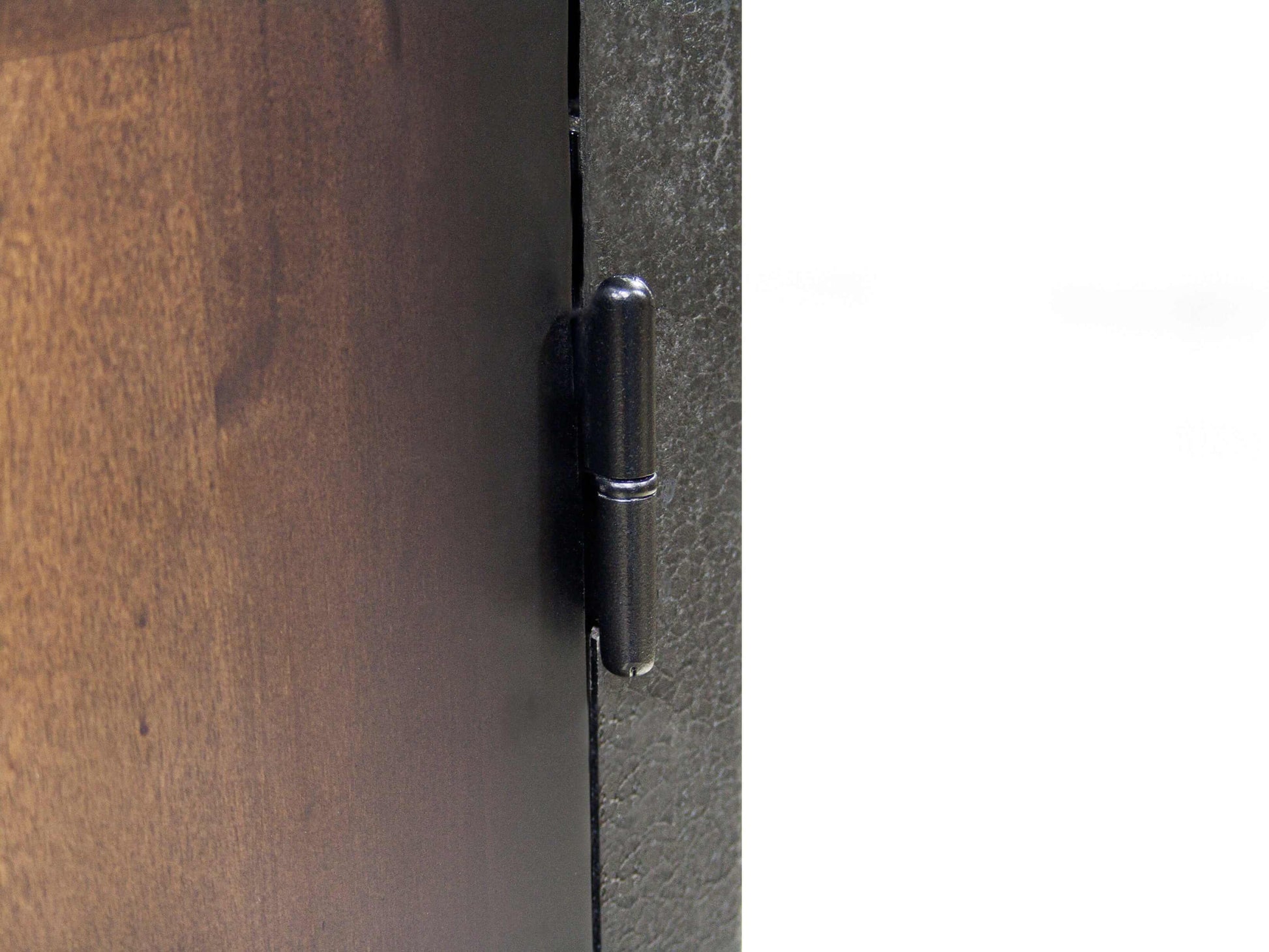 Close-up of Duramax Industrial Cabinet hinge, showcasing sturdy metal construction and durable finish.