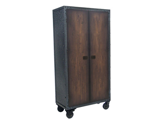 Duramax 36" x 72" Industrial Cabinet on wheels, with a sturdy metal frame and rustic wooden doors. 