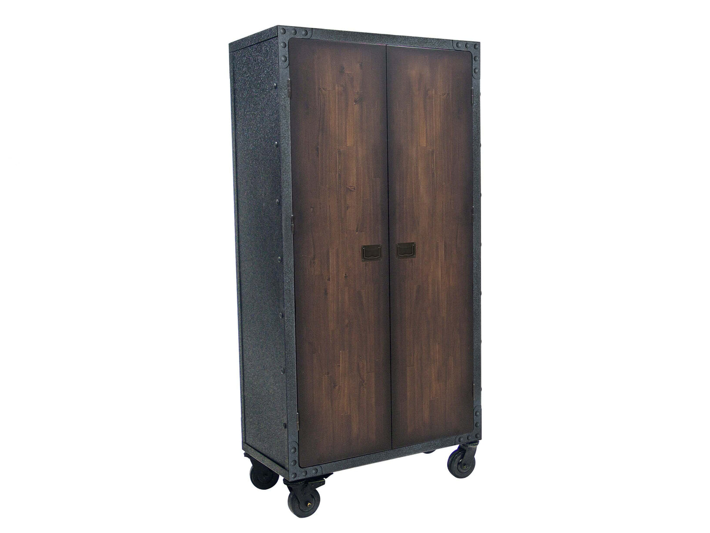 Duramax 36" x 72" Industrial Cabinet on wheels, with a sturdy metal frame and rustic wooden doors.